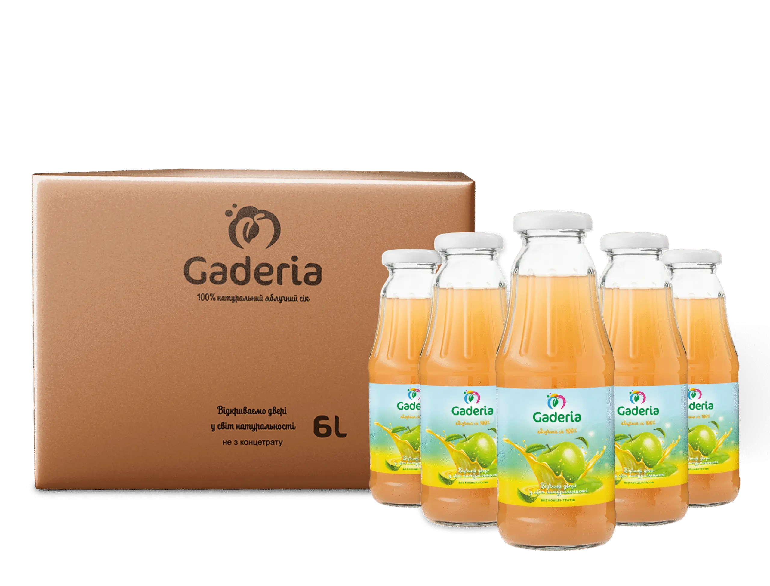 Упаковка соку Gaderia яблучний прямого віджиму 1 л х 6 пляшок