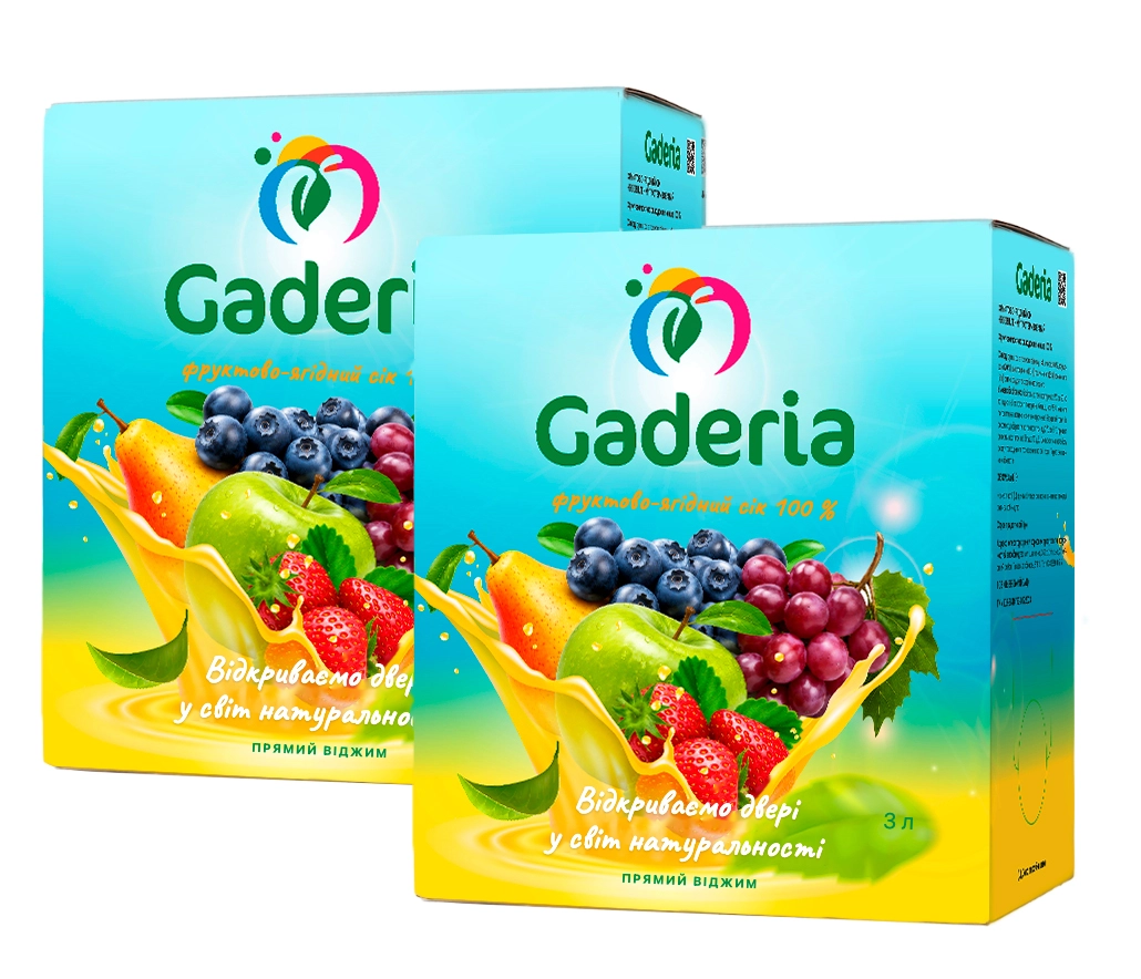 Сік фруктово-ягідний прямого віджиму ТМ Gaderia, формат 3 л х 2 упаковки
